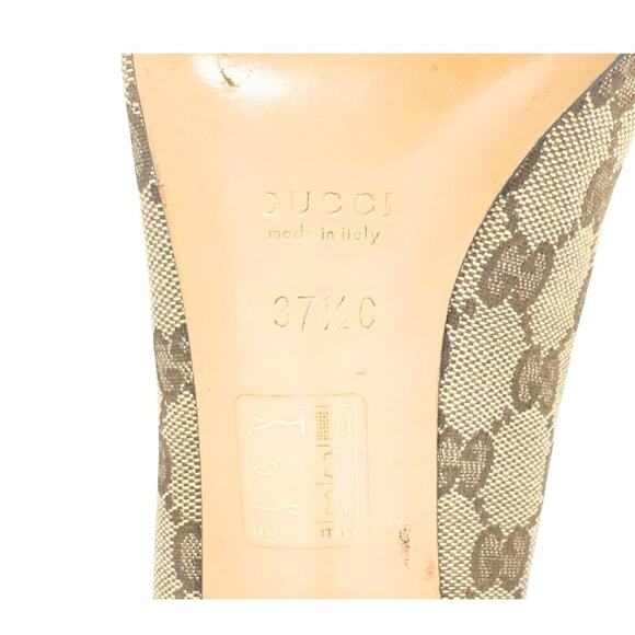 Gucci GG Guccissima Supreme Canvas Red Green Web Ophidia Bow Peep Toe Heels 37.5 - Picture 9 of 10